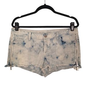 MICHAEL MICHAEL KORS Stone Wash Light Blue Raw Hem Zipper Denim Jean Shorts 10 M